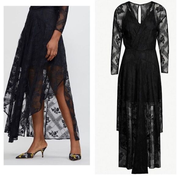 NWT Maje Riletta Maxi Black Dress Lace Sheer Floral Size S - Picture 3 of 14